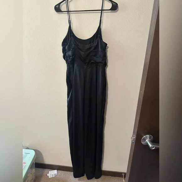 Ramy Brook Black Satin Ezra Jumpsuit size 8 wide leg designer classic piece - Picture 12 of 12